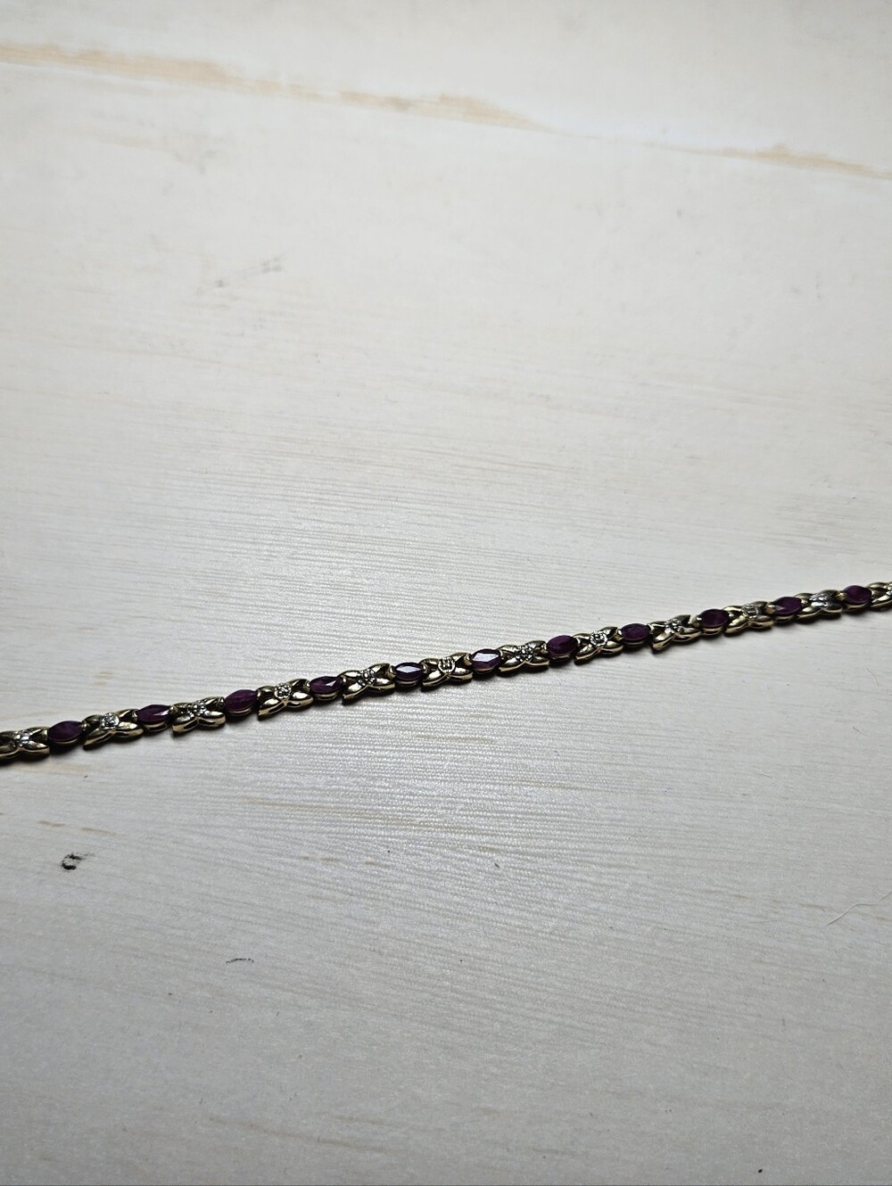 Vintage 925 Gold Vermeil Ruby Diamond Accent Tennis Bracelet 7" - Picture 3 of 3